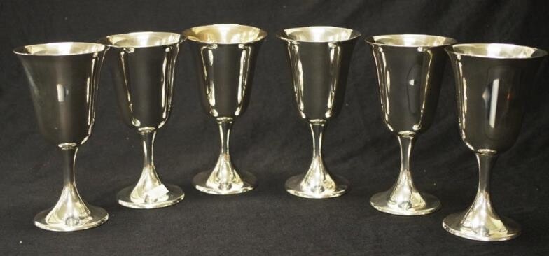 Six American sterling silver stemmed wine goblets Gorham sterling,...