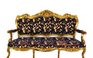 Sofa, gilded wood, Rococo style, 18th/20th century.