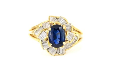 Spiral Diamond Ring with Center Sapphire