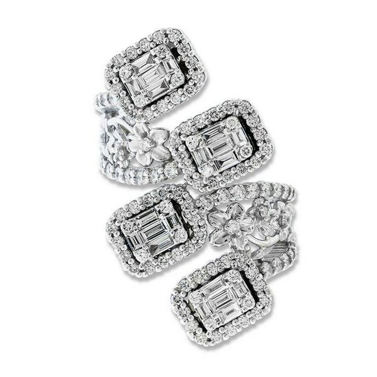 Stambolian White Gold and Baguette Diamond Floral