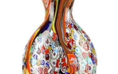 Symphony Millefiori and Silver Murano Glass Vase