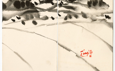T'ANG HAYWEN (1927 - 1991) Sans titre - circa 1987 Encre sur papier (diptyque)