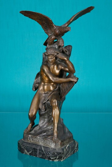 The Thinker Brown patina bronze signed, titled and stamped "BD...