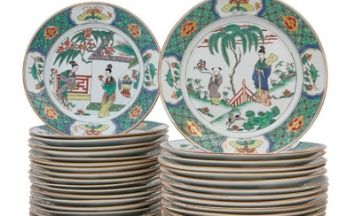 Thirty five French porcelain chinoiserie plates