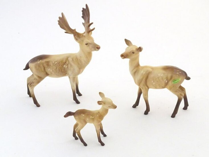 Three Beswick deer comprising Standing Stag, model no.