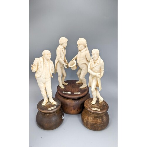 Three South German ivory Dickens characters groups or figure...
