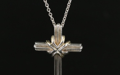 Tiffany & Co. 18K and Sterling Signature Cross Pendant Necklace