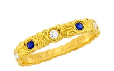 Tiffany & Co. Art Nouveau Gold, Diamond and Sapphire Bangle Bracelet