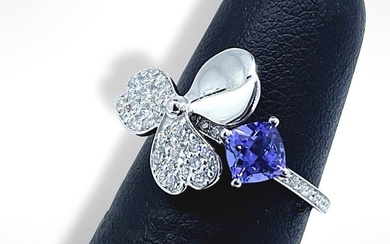 Tiffany & Co, Paper Flowers Platinum (PT950) Diamond and Tanzanite Flower Ring Size 6