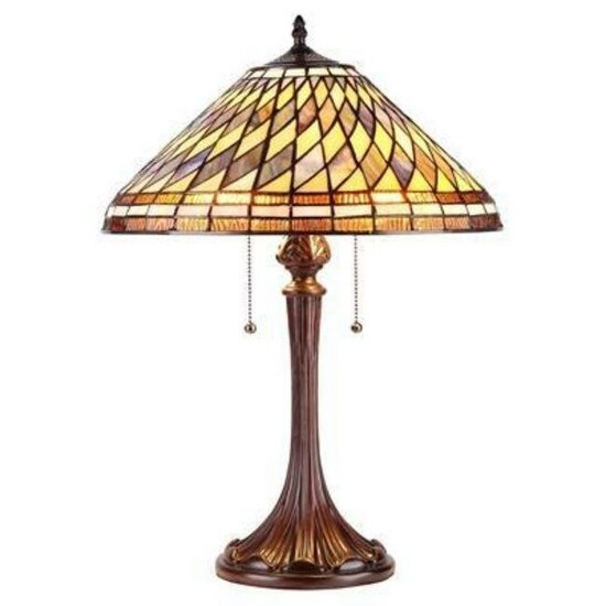 Tiffany-style 2 Light Mission Stained Glass Table Lamp