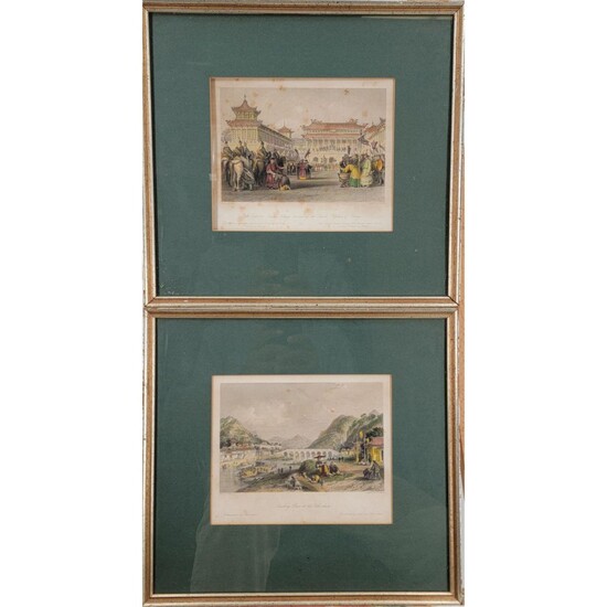 Two Colored Engravings of Chinese Views by Thomas Allom