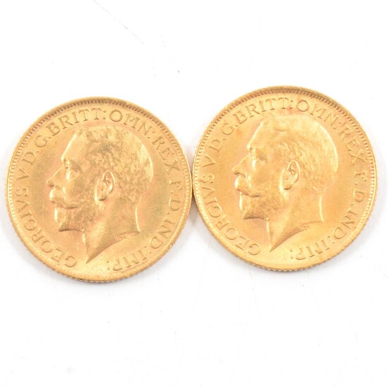 Two George V Gold Full Sovereigns, 1913, 16g