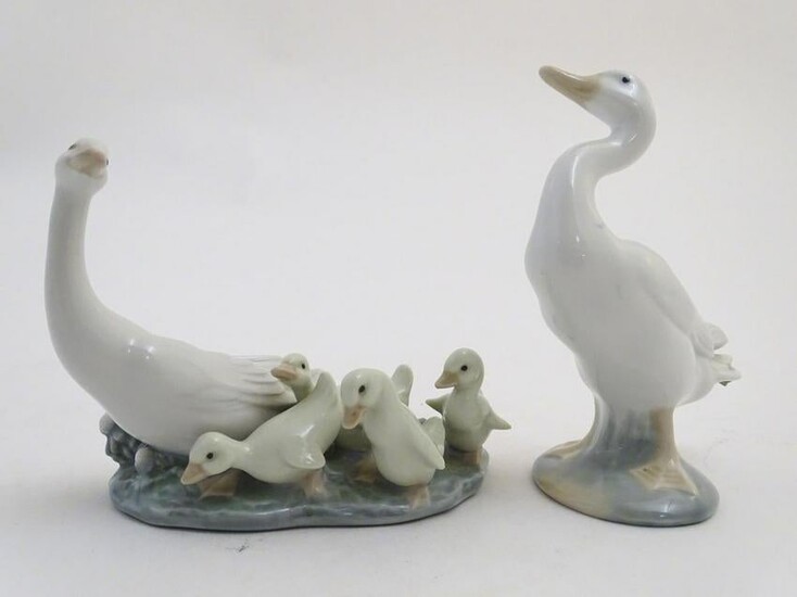 Two Lladro figures models as geese, a Mother Goose and