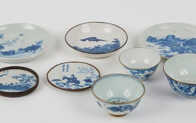 VIETNAM, circa 1900. Three blue-white porcelain bowls decorated...