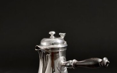Selfish silver tripod jug engraved with wedding ring arms surmounted...