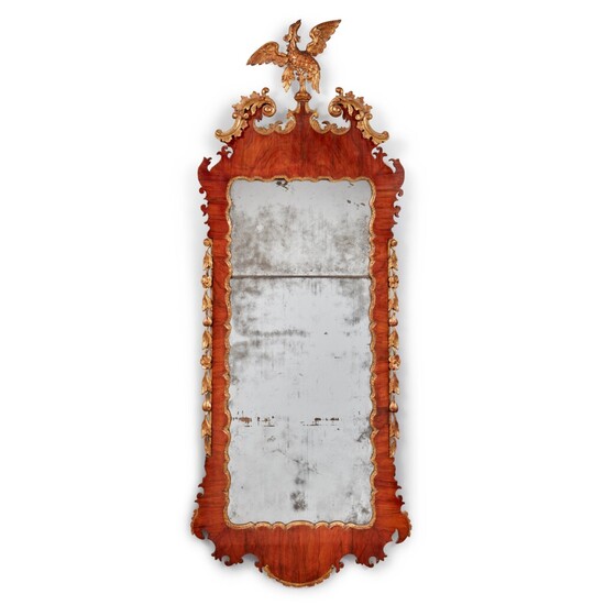 Very Fine and Large George III Parcel-Gilt and Figured Walnut Looking Glass, Circa 1750