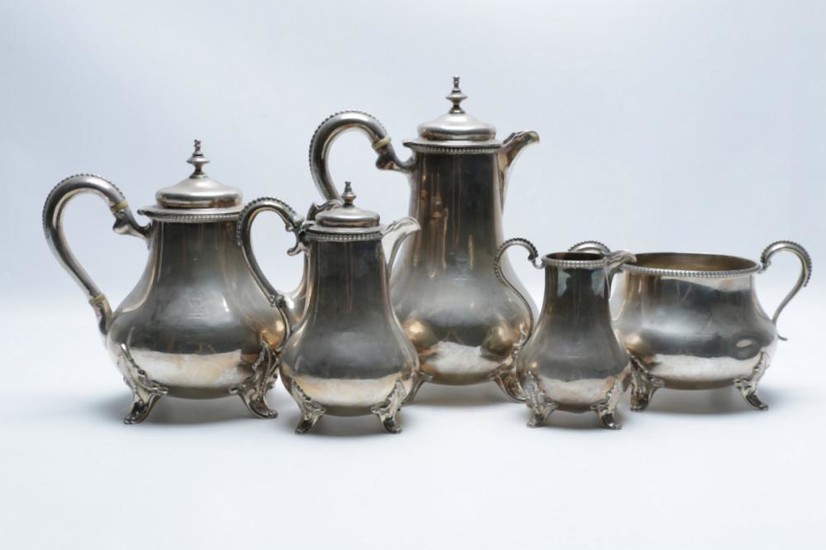 Victorian Sterling Silver Five Piece Tea and Coffee Service, London c1860 By Arthur Sibley, total weight 2.18kg