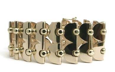 Vintage 1940's 1950's Wide Chain Link Bracelet 14K Yellow Gold, 7 Inch, 57.84 Gr