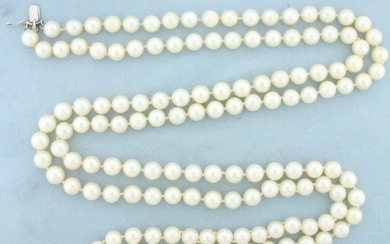 Vintage Akoya Pearl Double Strand Necklace in 14K White Gold