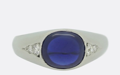 Vintage Cabochon Sapphire and Diamond Ring