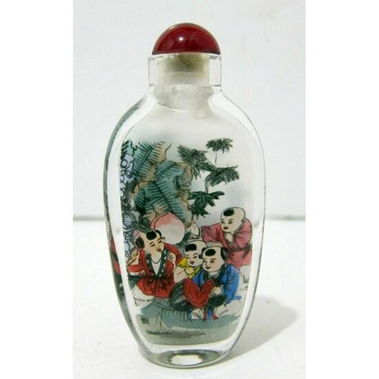 Vintage Chinese Snuff Bottle With Figures of Children