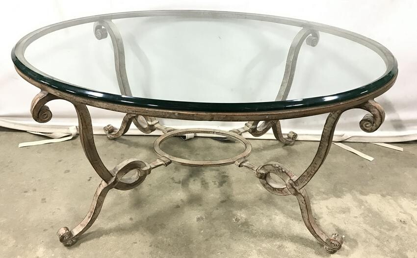 Vintage Glass Topped & Metal Coffee Table
