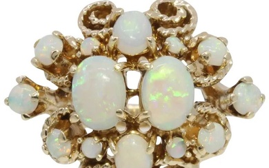 Vintage Handmade 14K Yellow Gold Opal Cluster Cocktail Ring