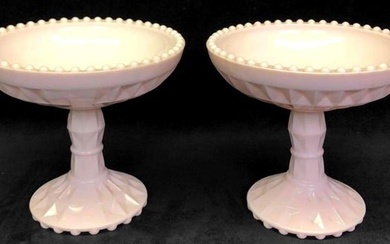 Vintage Jeannette Windsor Pink Milk Glass Pedestal Compote Bowl