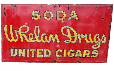 Vintage Porcelain Whelan Drugs Store Sign : 6.5 Feet