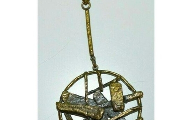 Vintage Scandinavian Brutalist Bronze Pendant Necklace