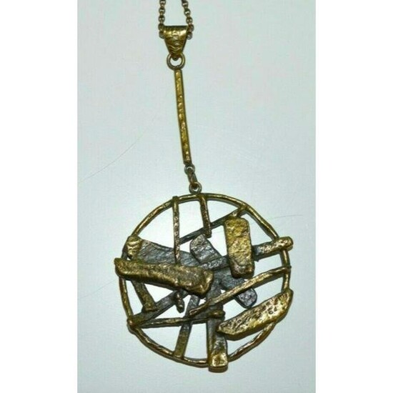 Vintage Scandinavian Brutalist Bronze Pendant Necklace