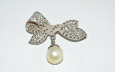 Vintage Sterling Silver Marcasite Bow Brooch