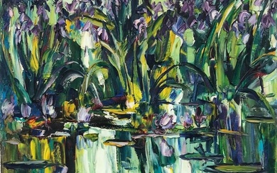 Water lilies in Pond, Thick Impasto French Signed Oil Painting