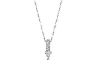 White Pearl And Diamond Drop Pendant With Clover And Pave Millgrained Bail In 14k White Gold