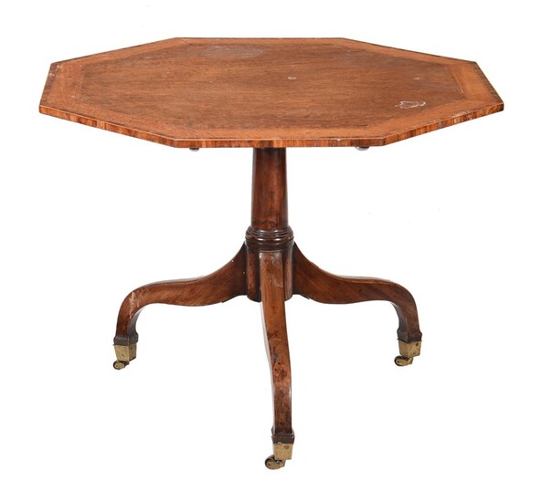 Y A George III mahogany and satinwood banded pedestal centre or breakfast table