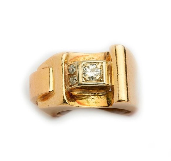Yellow gold ring decorated in the center with...