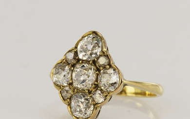 Yellow gold (tests 18ct) antique diamond lozenge shaped clus...