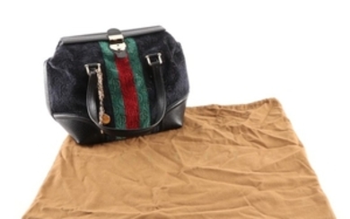 Gucci Embossed Velvet and Leather Handbag