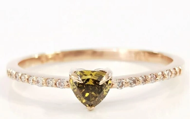 0.25 ct vs fancy deep yellow & 0.14 ct vs light pink diamonds designer solitaire heart ring - 14 kt. Pink gold - Ring Diamond - Diamonds, AIG Certified No Reserve