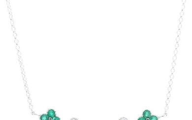 0.32 Ct Diamonds & 0.58 Ct Emerald in 14K White Gold Gazebo Fancy Necklace