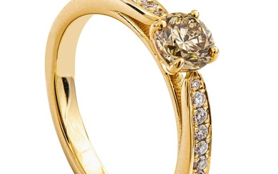 0.76 tcw VS1 Diamond Ring Yellow Gold - Ring - 0.61 ct Diamond - 0.148 ct Diamonds - No Reserve Price