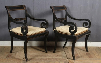 Pair Regency Style Ebonized Armchairs