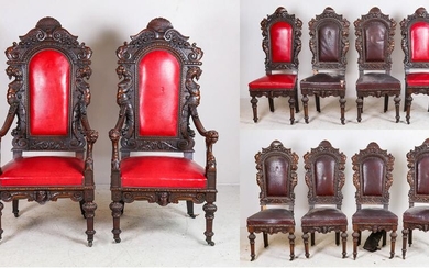 (10) Carved Walnut Baroque style Chairs, c. 1880