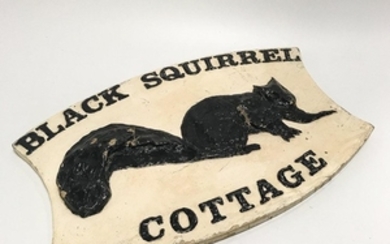 "Black Squirrel Cottage" Shield-shaped Painted Sign