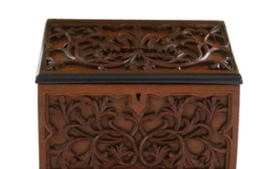 Continental bas-relief carved fruitwood letter box