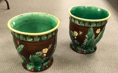 Pair of Majolica Ceramic Jardinieres