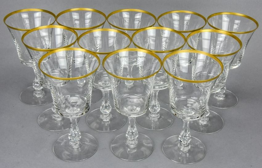 12 Fostoria Gold Rimmed Stem Water Glasses