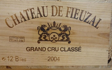 12 bouteilles CHÂTEAU DE FIEUZAL 2004 CC Pessac Léognan Caisse bois d'origine