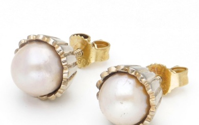14 carat yellow gold earrings each set with a white...
