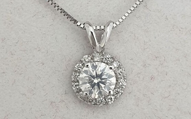 14 kt. White gold - Necklace with pendant - 0.40 ct Diamond - Total 0.51 ct - E / VS2 - AIG Certificate